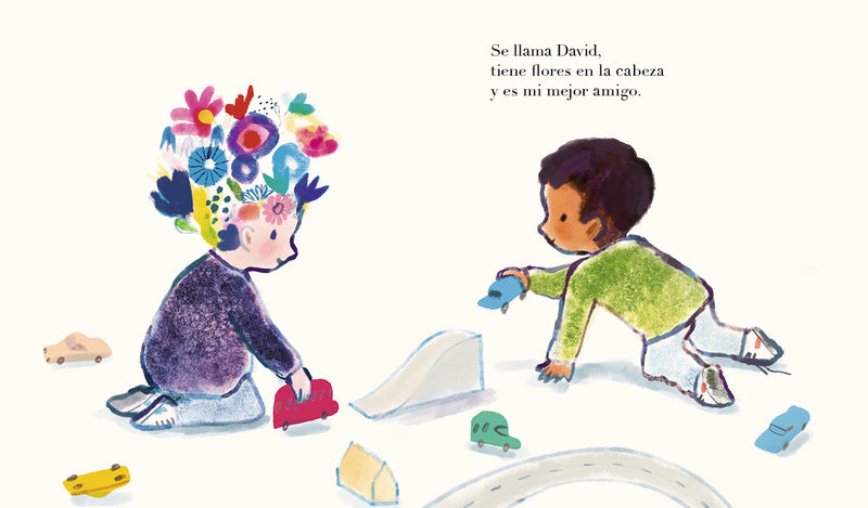 El niño con flores en la cabeza